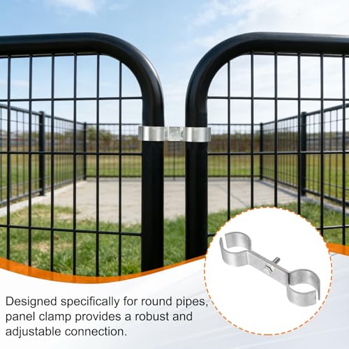 HARFINGTON 2pcs Chain Link Fence Panel Clamps 1-5/8" Stainless Steel Dog Kennel Clamps Fence Connector Temporary Dog Cage Hardware Parts with Bolts and Nuts for Round Pipe Panel - size: 1-5/8"