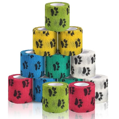 Vet Wrap for Dogs,Bandage Wrap,12Pcs 2 Inches X 5 Yards Pet PreWrap Cohesive Bandages Bulk Self Adhesive Dog Paw Protector for Horse, Cat, Bird, Pet Animal