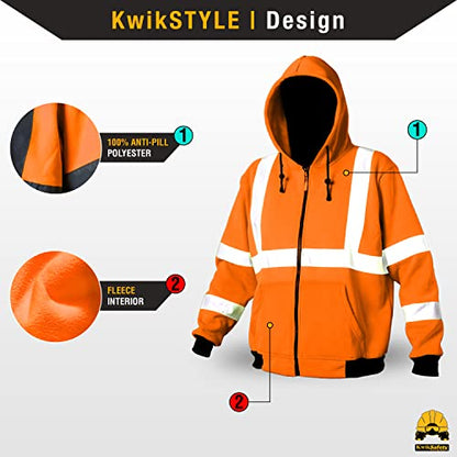 KwikSafety - Charlotte, NC - Men's Fleece Safety Hoodie | PPE Hi Vis Lightweight Reflective Jacket - color: Orange, size: 4X-Large