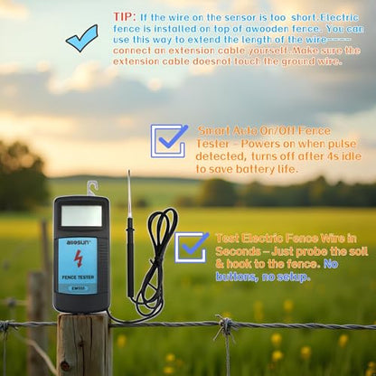 allsun Digital Electric Fence Voltage Tester and Fault Farm Finder, Fence Voltmeter/Grounding Tester LCD Display for 300V to 9.9kV Pulse, Fence Voltage Indicator Checker Farm Gardening Tool
