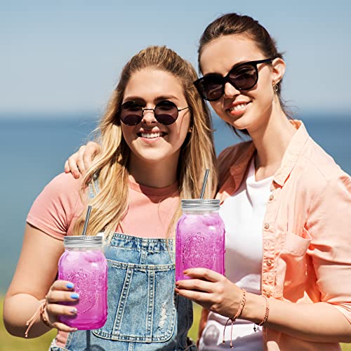 YSJILIDE Smoothie Cups, Glass Mason Drinking Jar, 24oz Smoothie Cups with Lid and Stainless Steel Straw, Drinking Mugs, Tea Cup Travel Mug, Ideal for Juice, Milk (Pack Of 2, Clear) - color: WHITE2