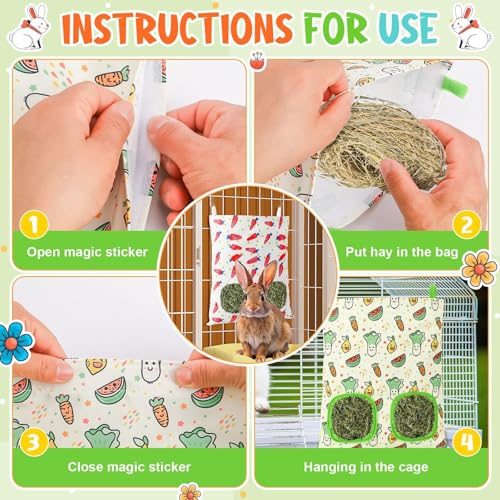 UPINS 2Pack Guinea Pig Hay Feeder Bag,Bunny Rabbit Cage Bag Hanging Holder - color: Red Green, size: 28 x 25 cm