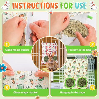 UPINS 2Pack Guinea Pig Hay Feeder Bag,Bunny Rabbit Cage Bag Hanging Holder - color: Red Green, size: 28 x 25 cm