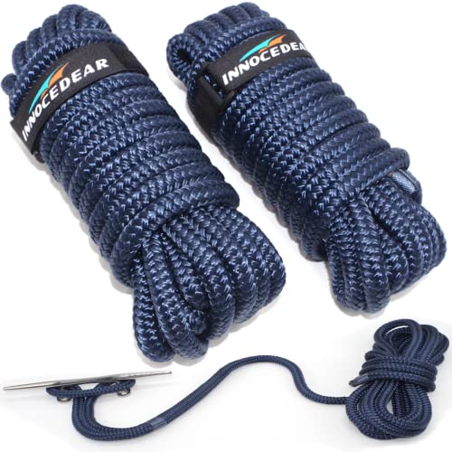 2 Pack Premium Navy Blue Dock Lines - 15' / 25'/35' with Eyelet.Double Braided Nylon Dock Line/ - size: 3/8" x 15 FT