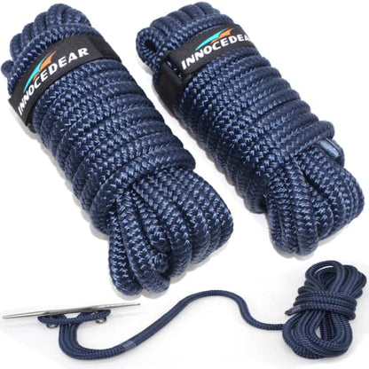 2 Pack Premium Navy Blue Dock Lines - 15' / 25'/35' with Eyelet.Double Braided Nylon Dock Line/ - size: 3/8" x 15 FT