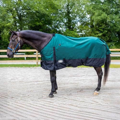 Country Pride Cascade Rainsheet for Horses, Waterproof 600D Turnout, Adjustable Double Buckle Front, Bias Surcingle, Removable Elastic Leg Straps, Shoulder Gussets, Tail Cover, Hunter Green/Black (84) - size: 84
