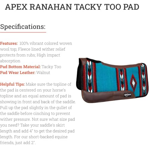 Reinsman APEX Ranahan Tacky Too Soft Breathable Non-Slip Shock-Absorbing Fleece-Lined Moisture-Wicking Contoured Back Protection Horse Riding Saddle Pad - color: Athens