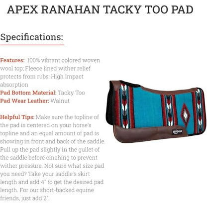 Reinsman APEX Ranahan Tacky Too Soft Breathable Non-Slip Shock-Absorbing Fleece-Lined Moisture-Wicking Contoured Back Protection Horse Riding Saddle Pad - color: Athens
