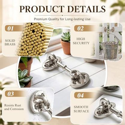 2 Pieces 2.75 Inch Brass Hook and Eye Latch Gate Door Latch, Satin Nickel - color: Satin Nickel, size: 2.75 Inch