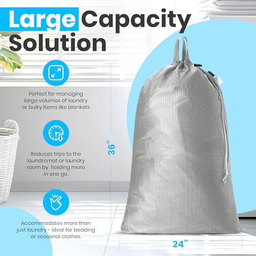 Handy Laundry Mesh XL Laundry Bag 24"x36" with Shoulder Strap, Grey | XL 24x36 Mesh Laundry Bag, Handles & Shoulder Strap, Breathable, Machine Washable, Dorm Travel Bedding, Grey - color: Grey, size: 1-Pack