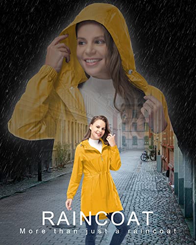 33,000ft Women's Waterproof Long Rain Coats Packable Rain Jacket with Hood - color: Amber Gold, size: Medium