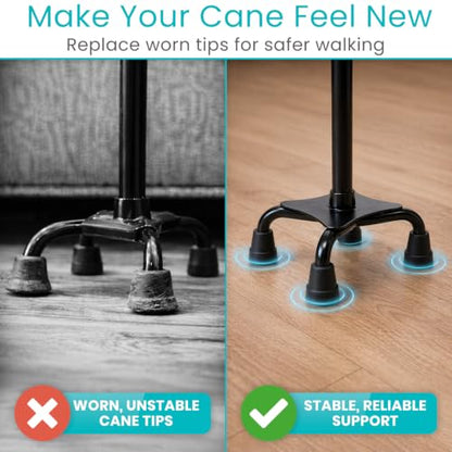 Vive Quad Cane Tips - Heavy Duty 1/2 inch Replacement Rubber Foot - Black - style: 1/2 inch (4 Pack)