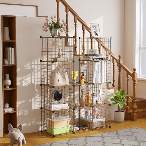 C&AHOME Wire Cube Storage, 12 - Cube Organizer Metal C Grids, Closet, Brown - color: Brown