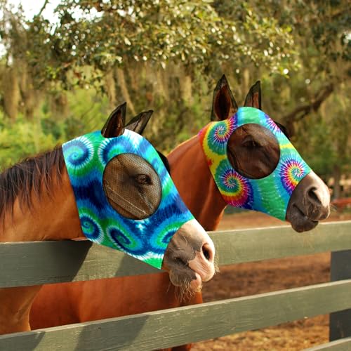 Weewooday 2 Pieces Horse Fly Masks for Horses Soft Fly Masks for Ears Smooth and Elasticity Mask with UV Protection(Tie-dye Pattern,M) - size: M