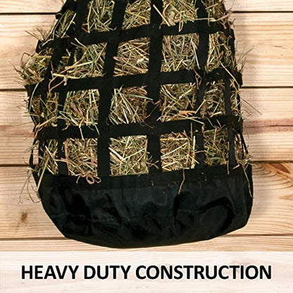 Dura-Tech 3 Hole Half Bale Net Hay Bag for Horses | Horse Feeding Solution | Fits Half a Bale | Non-Frustrating 3" Holes | Easy Close Top | Heavy Duty Construction | Color Black