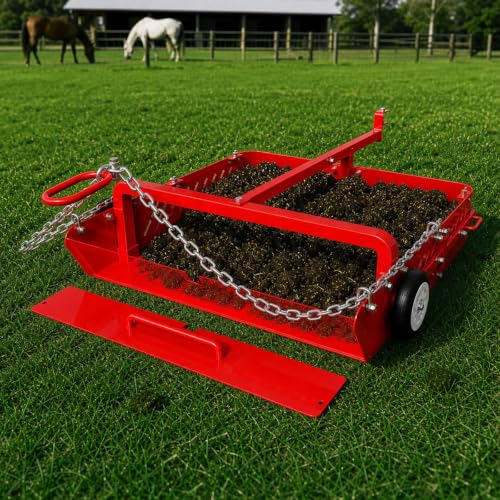 GRIND MODE 2-in-1 Horse Paddock Cleaner & Tow-Behind Trailer, Heavy Duty Manure Fork & Scoop, Efficient Yard Sweeper for Horse Manure, Drag Collector for Pasture/Yard Easy Cleanup - color: Red, size: Upgraded Steel Chain