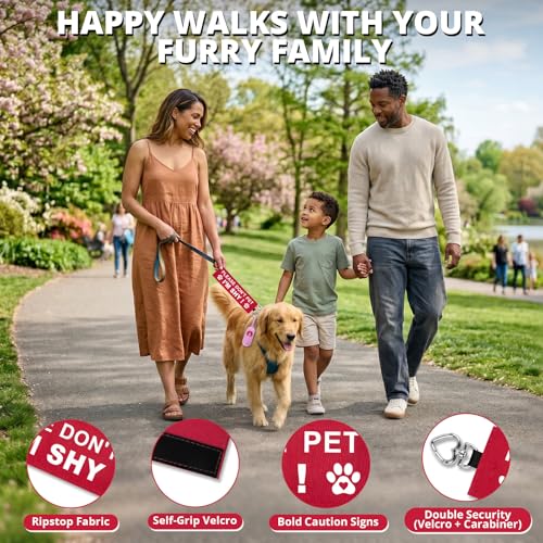 I'm Shy Dog Leash Wrap, Double-Sided Visible Dog Sleeve with Heart Carabiner, Ripstop Please Don't Pet Warning Sign, Fits Standard Rope & Flat Leashes, Red - color: I'm Shy
