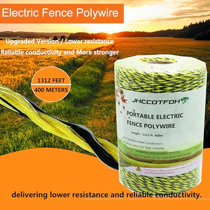 Electric Fence Polywire 1312 Feet，400 Meters 6 Conductors Portable Electric-Fence Rope for Reliable Conductivity and Rust Resistance - size: 1312 Feet