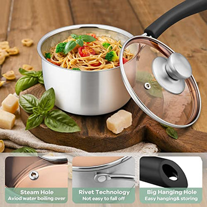 Herogo 2Qt Saucepan with Lid, 18/10 Stainless Steel Sauce Pan Pot, 2 Quart Saucepan for Gas Electric Stove Top Camping, Rust Free & Dishwasher Safe - size: 2 Quarts