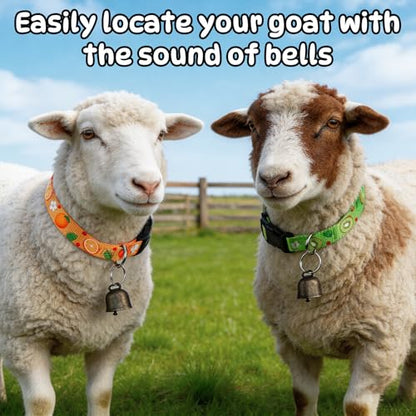 2 Pack Goat Collars with Bells, Kiwi Orange Adjustable Collar Set - color: Green Printing + Orange Printing