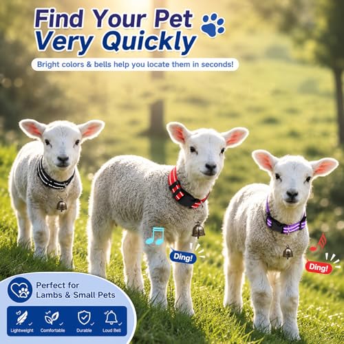 5 Pack Reflective Goat Collars with Bells,Anti-Lost Pet Collar - color: Black+Red+Pink+Deep Blue+Purple