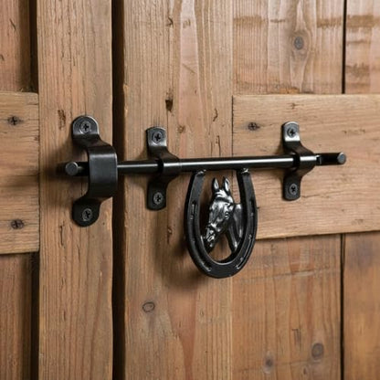 Dutch Ranch Heavy Duty Steel Barn Stall Door Latch, Black | Fits Left or Right Doors, Decorative Horse Stall Hardware, Made in USA