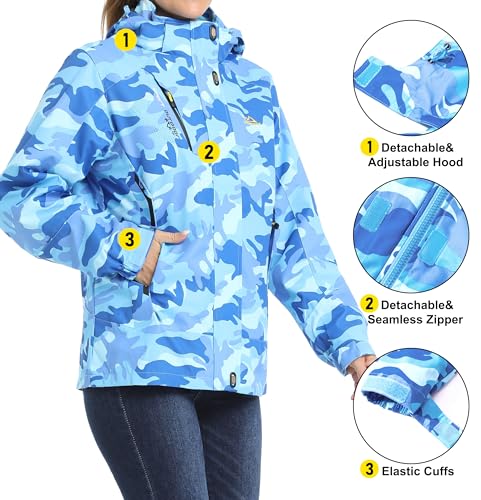 MAGCOMSEN Women's 3-in-1 Winter Coats Snow Ski Jacket Waterproof Windproof Fleece Lined Winter Jacket Parka - color: Blue Camo, size: X-Small