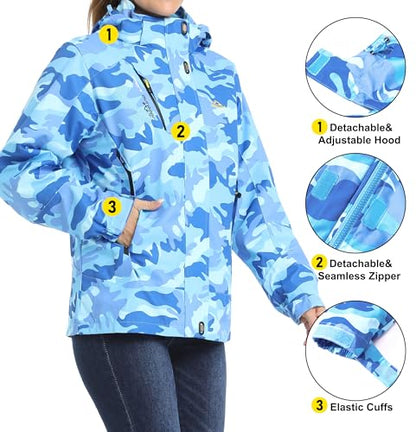MAGCOMSEN Women's 3-in-1 Winter Coats Snow Ski Jacket Waterproof Windproof Fleece Lined Winter Jacket Parka - color: Blue Camo, size: X-Large