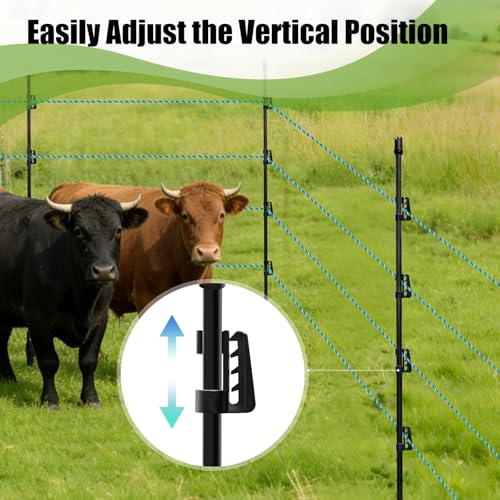 57 Inch / 4.8 Ft Fiberglass Electric Fence Posts, 16 Pack with Double Spikes & 64 Clips - Heavy Duty Farm Garden Livestock Fencing | Holds Wire/Tape/Rope - color: Black, size: 57" 16 Posts-64 Clips
