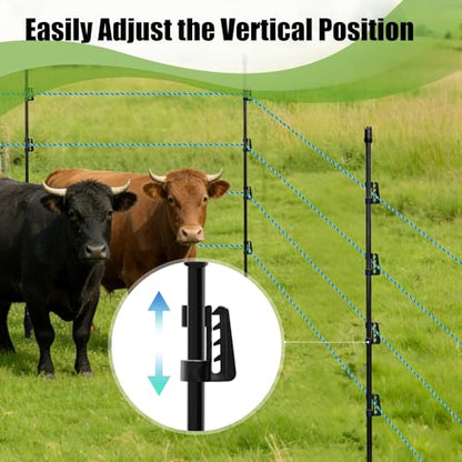 57 Inch / 4.8 Ft Fiberglass Electric Fence Posts, 16 Pack with Double Spikes & 64 Clips - Heavy Duty Farm Garden Livestock Fencing | Holds Wire/Tape/Rope - color: Black, size: 57" 16 Posts-64 Clips