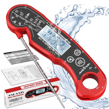 Meat Thermometer Digital for Grilling and Cooking - ANDAXIN Waterproof Ultra-Fast Instant Read Food thermometers with Backlight & Calibration for Kitchen, Deep Fry, BBQ, Grill(Red/Black), LCD - color: Red/Black
