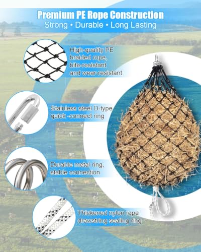 36" Slow Feed Hay Net, 1.2" Mesh Horse Hay Bag with 700 LBS Strap