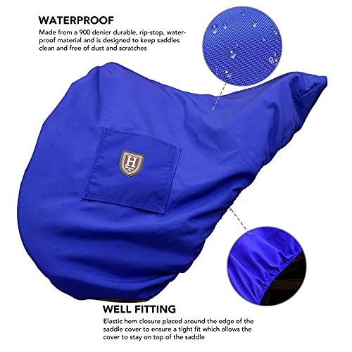 Harrison Howard Premium English Saddle Cover, Waterproof & Breathable Fleece-Lined Protective Saddle Cover - color: Champion Blue, size: GP/CC-One Size