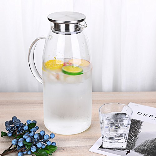 Purefold 100 Ounces Large Glass Pitcher with Lid, Hot/Cold Water Glass Jug | Iced tea, juice, milk, coffee, sangria pitcher. 0–300°F. Leakproof, dishwasher safe. BPA free borosilicate glass. - size: 100 OZ