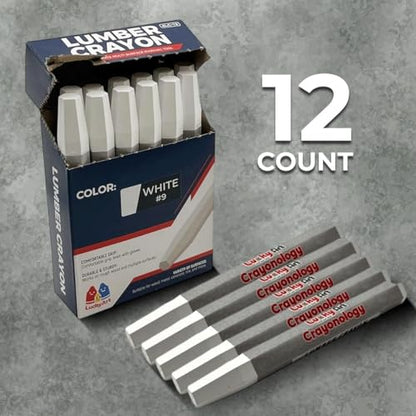 Lumber Crayons – White, Pack of 12 | Hexagonal Construction Marking Crayons for Wood, Concrete, Asphalt, Metal | Durable, Smudge-Free, Break-Resistant - color: White