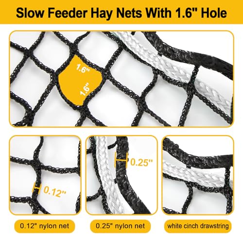 6x6ft Round Bale Hay Net for Horses, Heavy Duty Slow Feed Hay Net with 1.6" Mesh, Black Nylon Hay Feeder for Horses, Cattle, Goats, Includes Free Repair Kit, Reduce Waste - size: 6x6FT