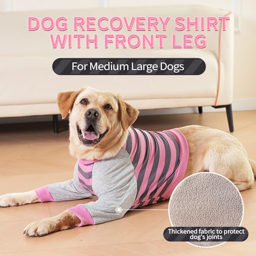 FUAMEY Dog Recovery Sleeve with Elbow Protector, Pink Stripes S - color: Pink Stripes, size: S(Weight:20-28lbs)