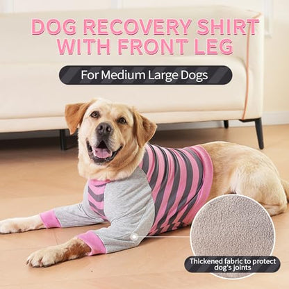 FUAMEY Dog Recovery Sleeve with Elbow Protector, Pink Stripes, M - color: Pink Stripes, size: M(Weight:28-44lbs)