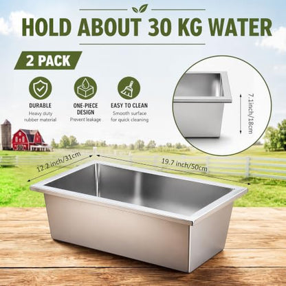 Geelin 2 Pcs 6 Gallon/24 Quart Livestock Water Trough, Stainless Steel - size: 6 Gallon/24 Quart