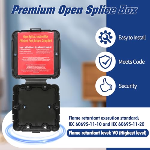 Black Open Splice Junction Box (3 Pack)，Open Splices Repair Open Splices, 5 Second Installation Splice Box, Wire Electrical Junction Box with Cover V0 Flame Retardant Rating(Highest Level) (3)