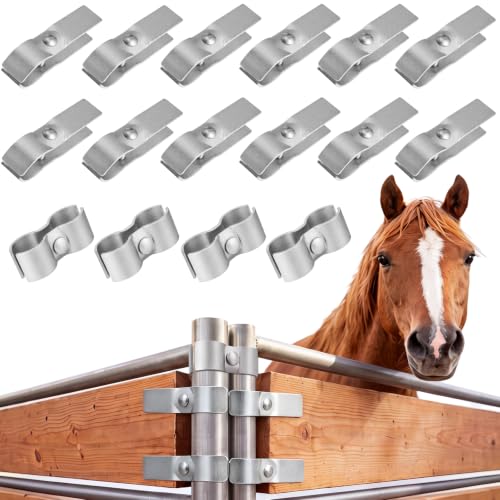 16 Pack 1-5/8" Horse Stall Panel Clamps Kit, Galvanized Steel | 12 U-type and 4 Saddle Clamps, Reduces Wobble Without Welding, 0.35 mm, Rust-resistant, for Stalls Circular Fences Kennels