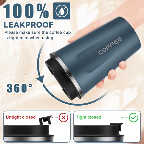 MOMSIV 12oz Travel Coffee Mug, Insulated Coffee Cup with Leakproof Lid - color: A-Silver Blue-12oz