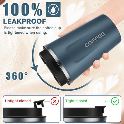 MOMSIV 12oz Travel Coffee Mug, Insulated Coffee Cup with Leakproof Lid - color: A-Silver Blue-12oz