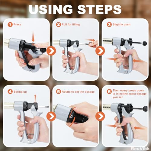 25ml Semi-Auto Repeating Livestock Syringe Gun, 5 Dose Settings - color: Silver Gray25ML-B
