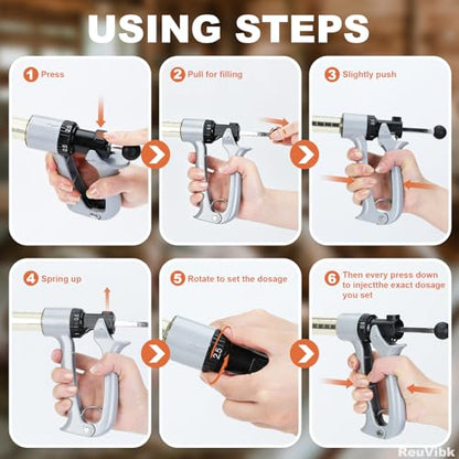 25ml Semi-Auto Repeating Livestock Syringe Gun, 5 Dose Settings - color: Silver Gray25ML-B