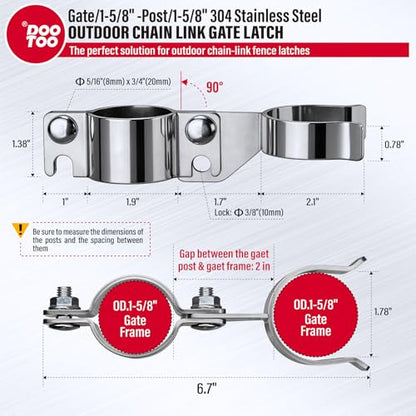 Stainless Steel 1-5/8" x 1-5/8" Chain Link Gate Latch （Fit 1 5/8" Gate Frame）, Heavy Duty Chain Link Fence Gate Fork Latch with Hole for Padlock 1Pack - color: 1-5/8"x1-5/8"