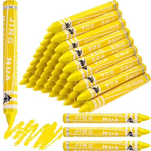 MotiMind 60 Pcs Industrial Lumber Crayons Bulk Wax Tire Marker Construction Marker for Craft Detailed Marking on Lumber Metal Carton Ceramics Concrete Glass Plastic 4.45" x 0.43" (Yellow) - color: Yellow