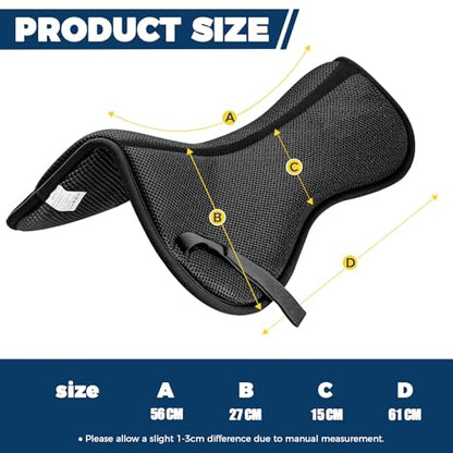 3D Air-Mesh Half Saddle Pad with Memory Foam Inserts | Dual-Sided Non-Slip, Breathable Fabric, Pressure Relief, Shock-Absorbing Cushion, Great for Dressage Jumping Training