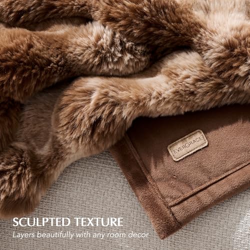 EverGrace Faux Rabbit Fur Bubble Throw Blanket, 50"x60", Lion Caramel - color: Marble Caramel Brown, size: 50"x60"