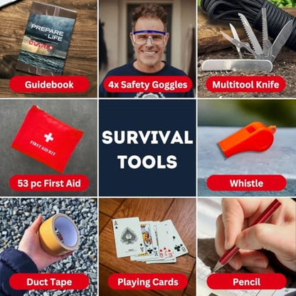 Essentials Complete Deluxe Survival Kit 2 & 4 Person | Bug-Out-Bag | Emergency Go Bag Kit for Wildfires, Hurricanes, and Other Natural Disasters - size: 4 Person